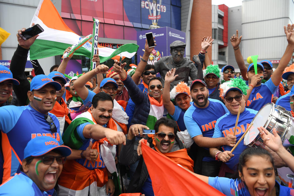 India fans arrive before India v Pakistan at Old Trafford (Photo by Stu Forster-IDI/IDI via Getty Images)