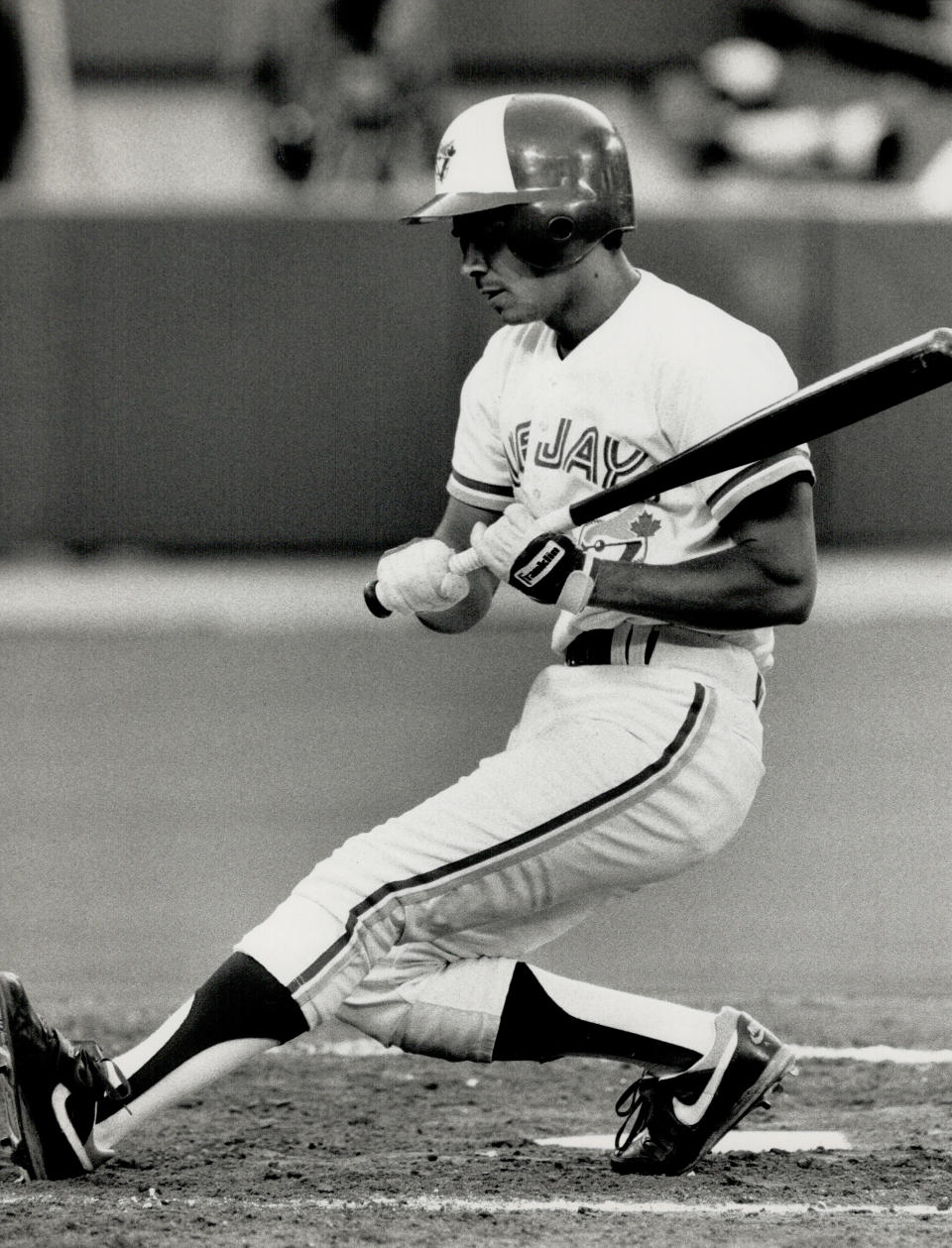 June 30, 1989: Jays' Junior Felix displays some fancy footwork during a turn at bat against the Red Sox in the SkyDome. (Photo by Rick Eglinton/Toronto Star via Getty Images)