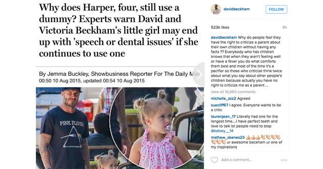 David Beckham hit back at the Daily Mail on his Instagram account. Photo: Instagram/@davidbeckham