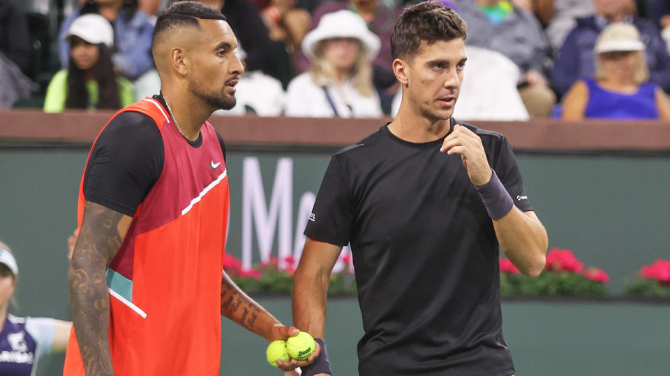 Nick Kyrgios and Thanasi Kokkinakis have improved their doubles record to 9-1 so far in 2022. (Photo by George Walker/Icon Sportswire via Getty Images)