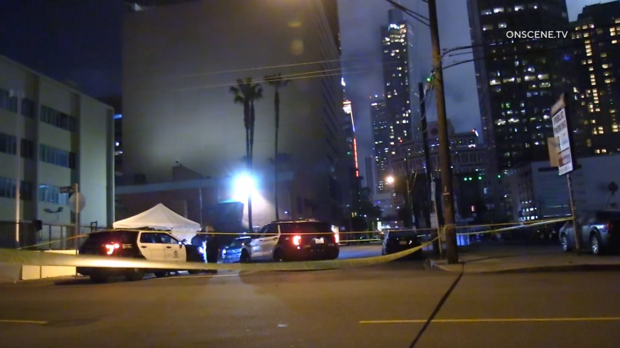 Police investigate a fatal shooting in Los Angeles on April 15, 2024.