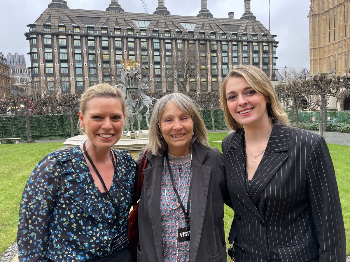 Dr Susan Michaelis (centre) with Katy Swinburne (left) who also has lobular breast cancer and  Dehenna Davison MP (right) (Supplied)