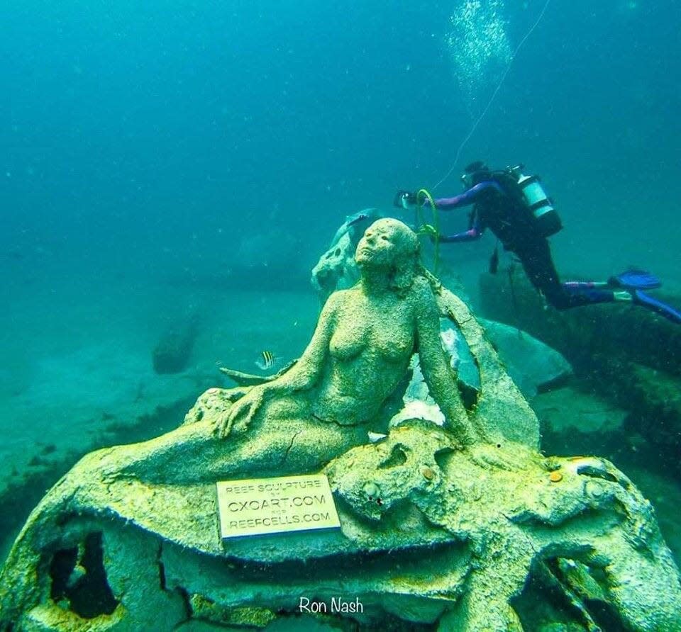 The “1000 Mermaids” artificial reef is the latest reef added to Palm Beach County’s artificial reef system. It was deployed in August 2019 and sits about a mile southeast of the Lake Worth Inlet.