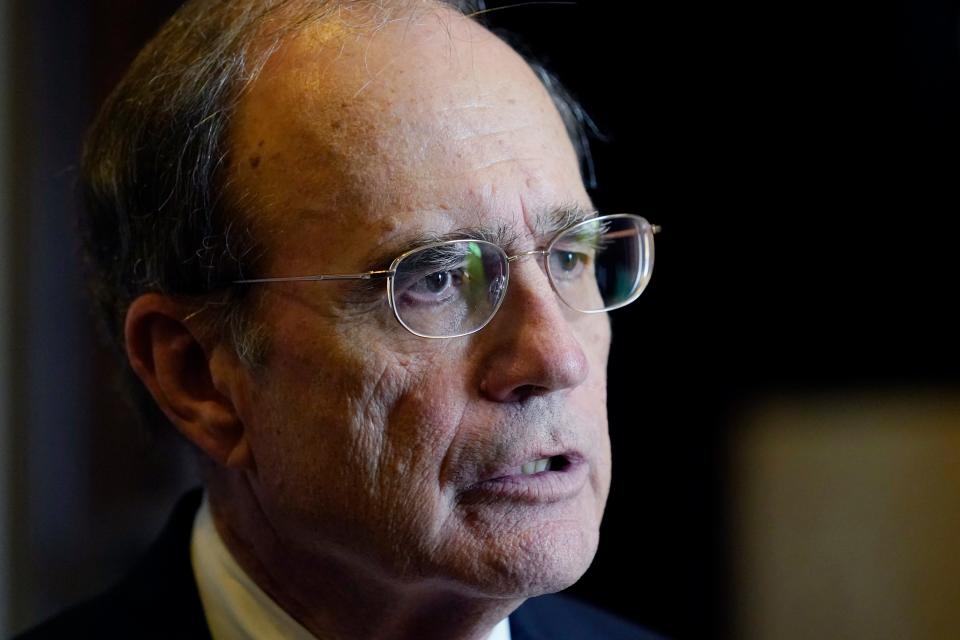 Mississippi Lt. Gov. Delbert Hosemann, a Republican, discusses health care legislation during a news conference in his office at the state Capitol in Jackson, on Wednesday, Jan. 18, 2023.