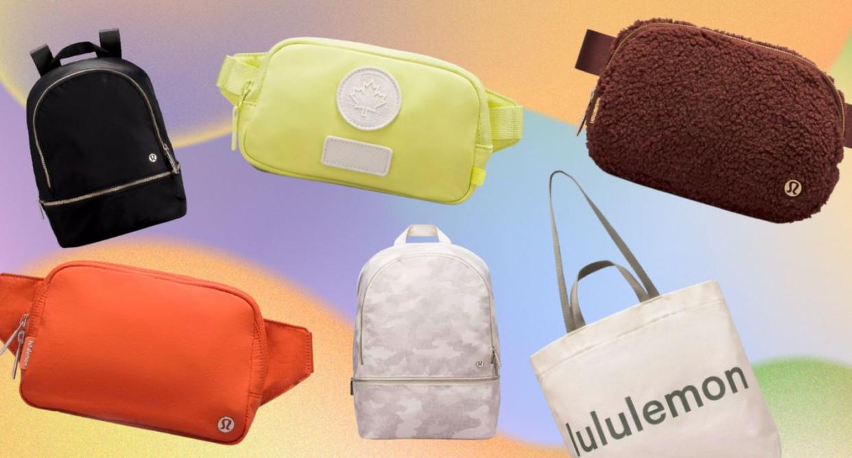 discounted Lululemon bags scattered on a page