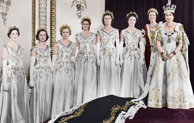 The Print Collector/Getty Queen Elizabeth and her maids of honor at her coronation