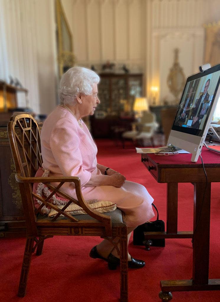 Queen Elizabeth II spoke to officials in South Australia on Feb. 24, 2021, via video conference call, to talk about vaccine distribution and a new statue of her unveiled in the grounds of Government House in Adelaide.