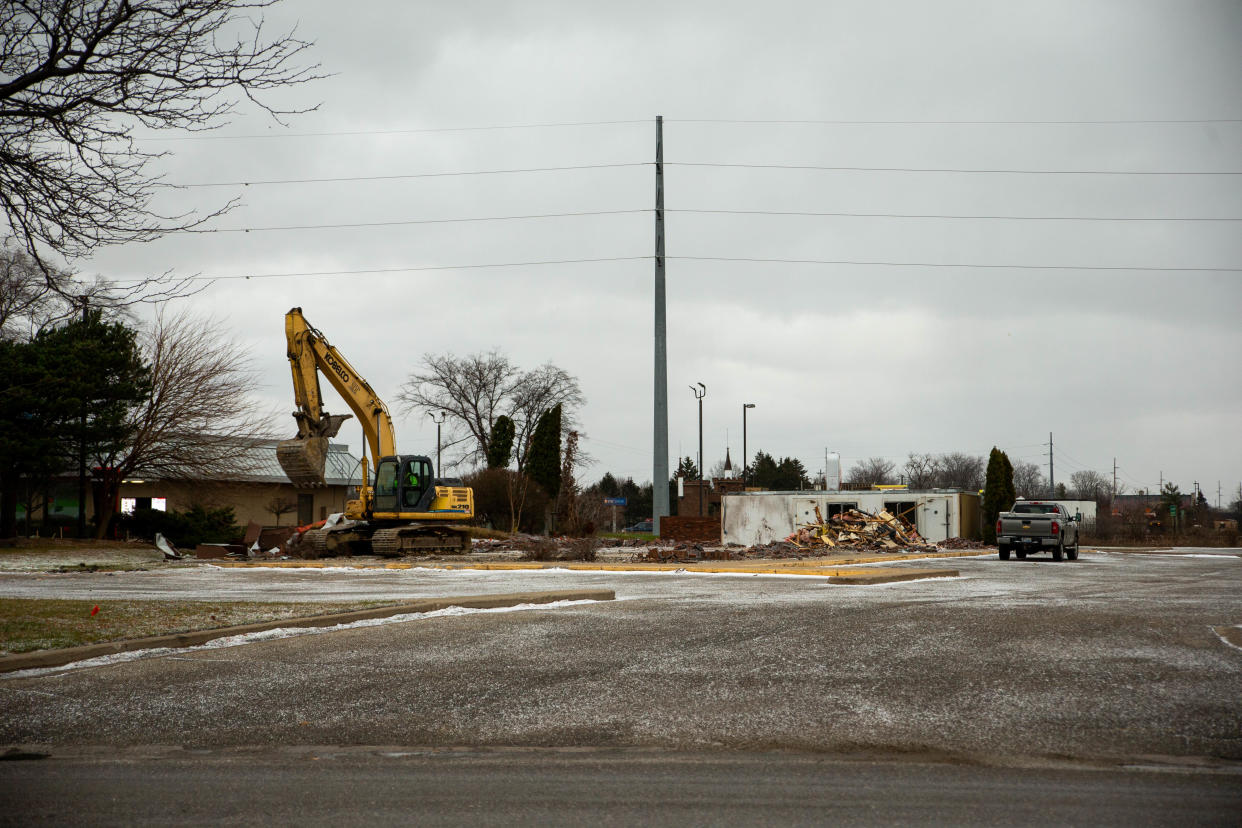 The remains of Holland Township's former Pizza Hut on North Park Drive. The building was demolished last week, and the site is slated to become a Quality Car Wash.