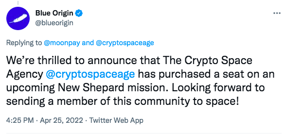 Crypto Space Agency, Wednesday, April 27, 2022, Press release picture