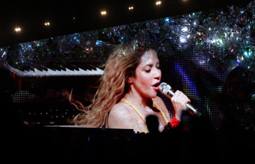 INDO-CA-APRIL 12, 2024: Shakira takes the stage during Bizarrap's set at Coachella on Friday, April 12, 2024. (Christina House / Los Angeles Times)