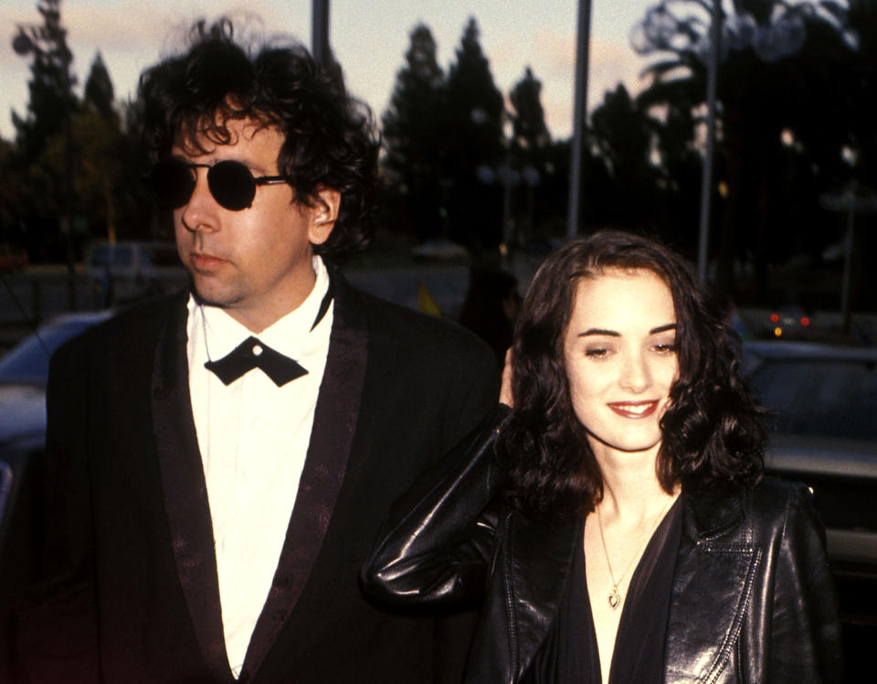 Filmmaker Tim Burton and actress Winona Ryder attend Variety - The Children's Charity Big Heart Award to Joe Roth on June 27, 1991 at Century Plaza Hotel in Los Angeles, California. (Photo by Ron Galella, Ltd./Ron Galella Collection via Getty Images)