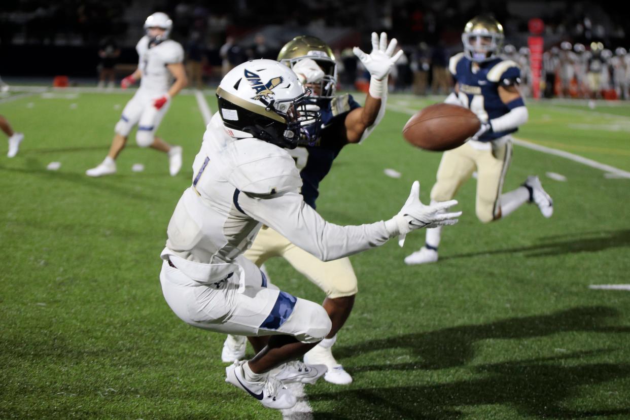 Delaware Military Academy's Malcolm Roy tires to make a tough catch against Salesianum on Aug. 31. All three of our experts are picking the Seahawks to defeat Concord on Thursday night.