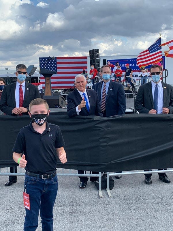 Fremont Middle School student Kollin Frasure had the opportunity to have his picture taken with Vice President Mike Pence at a Toledo campaign rally  in 2020. Frasure, 13, served as campaign manager for Fremont City Councilman Justin Smith in the 2021 general election.