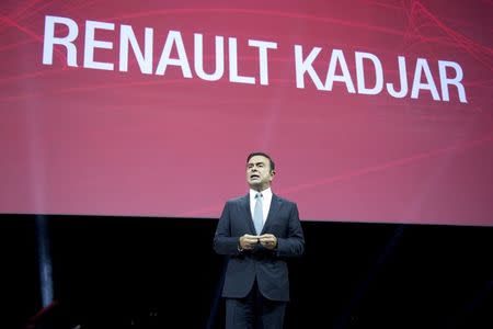 Carlos Ghosn, Chairman and CEO of the Renault-Nissan Alliance, speaks during the presentation of a Renault Kadjar, a new crossover SUV, in Saint-Denis near Paris February 2, 2015. REUTERS/Charles Platiau