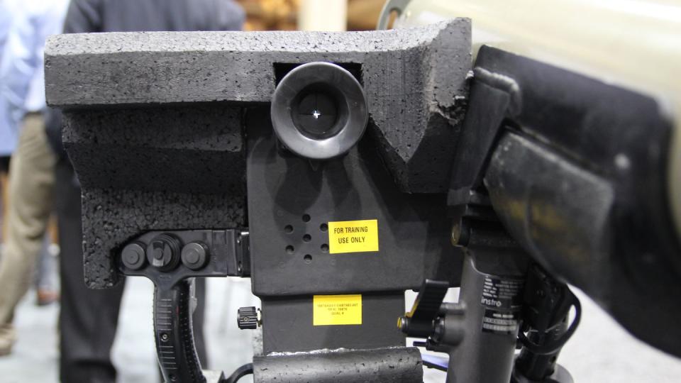 A Javelin anti-tank missile Basic Skills Trainer device was on display at a defense conference in Huntsville, Ala., in March 2023. (Davis Winkie/Staff)