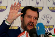 Northern League party leader Matteo Salvini talks during a news conference, the day after Italy's parliamentary elections, in Milan, Italy March 5, 2018. REUTERS/Stefano Rellandini