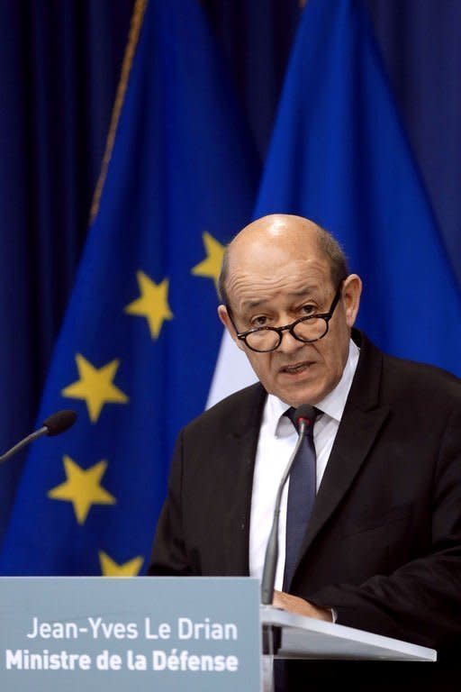 French Defence Minister Jean-Yves Le Drian addresses a news conference on January 12, 2013 in Paris. Mali's army reclaimed a key town from Islamists Saturday after France sent in its air force, opening a dramatic new phase in the conflict with a battle that left dozens of dead rebels strewn across the area