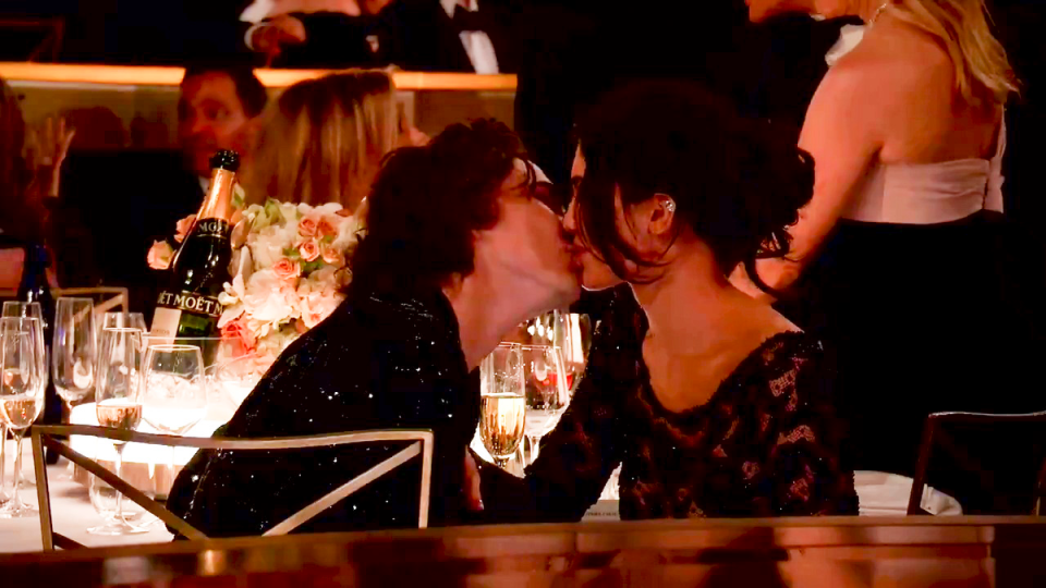 Timothée Chalamet and Kylie Jenner shared a kiss at The Golden Globes (CBS)