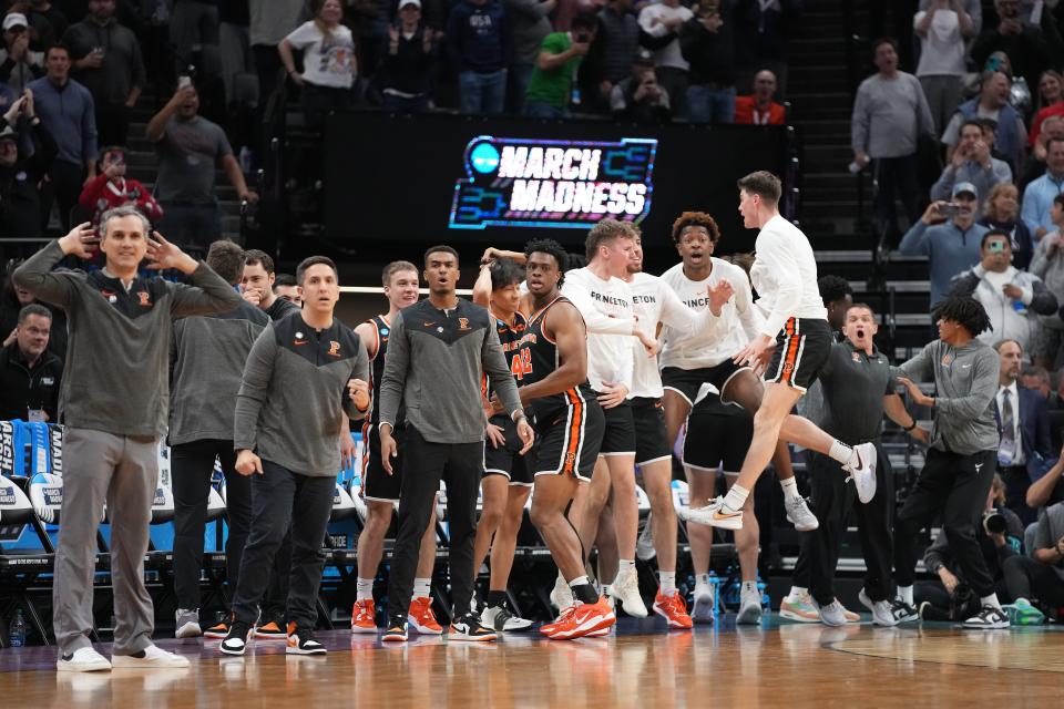 Princeton Tigers reacts in the closing second against the Arizona Wildcats during the second half at Golden 1 Center. Mandatory Credit: Kyle Terada-USA TODAY Sports