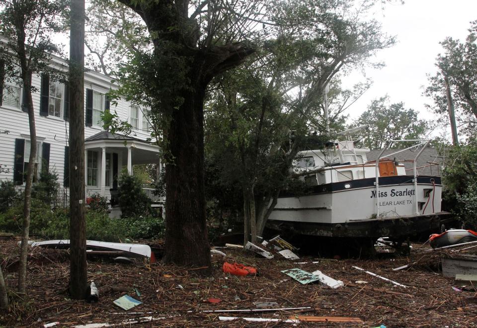 Hurricane Florence brings storm surges and flooding to sections of historic New Bern. Areas near the Trent and Neuse River are affected by major storm damage and piled debris. [Gray Whitley / Sun Journal Staff]