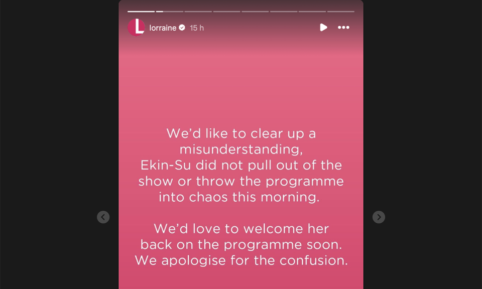 Lorraine Kelly issued an apology about Ekin-Su. (Instagram)