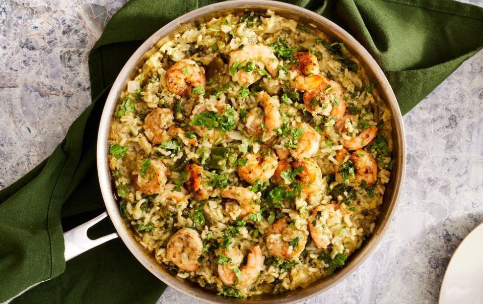 One-Pan Salsa Verde Shrimp & Rice