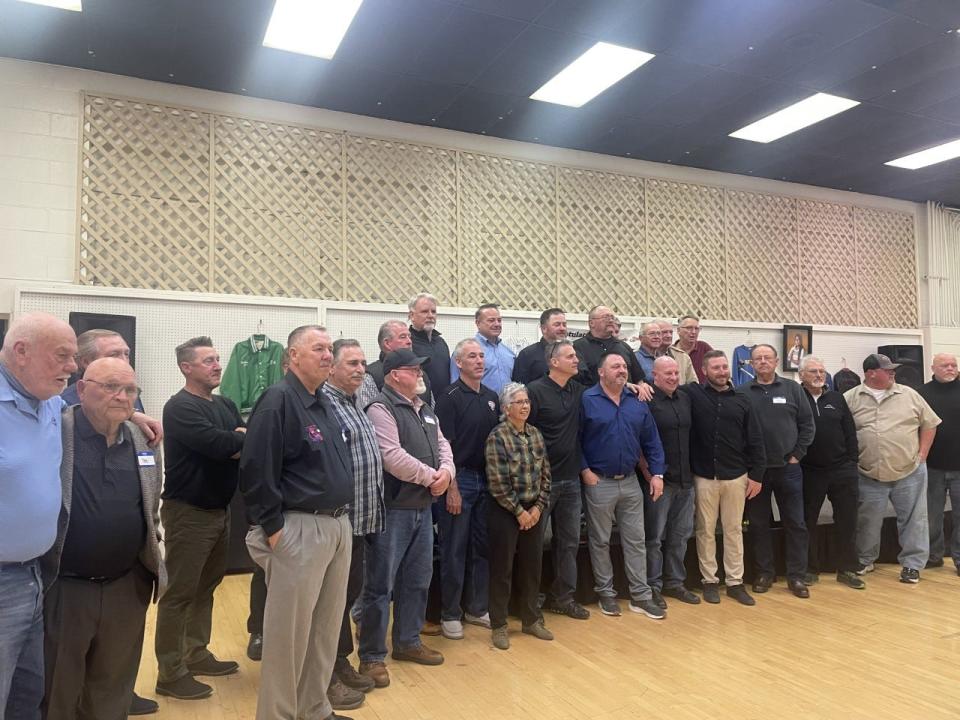 Greater San Joaquin Softball District past and present Hall of Famers pose for a picture during the 2023 Hall of Fame event on Saturday, March 25, 2023.