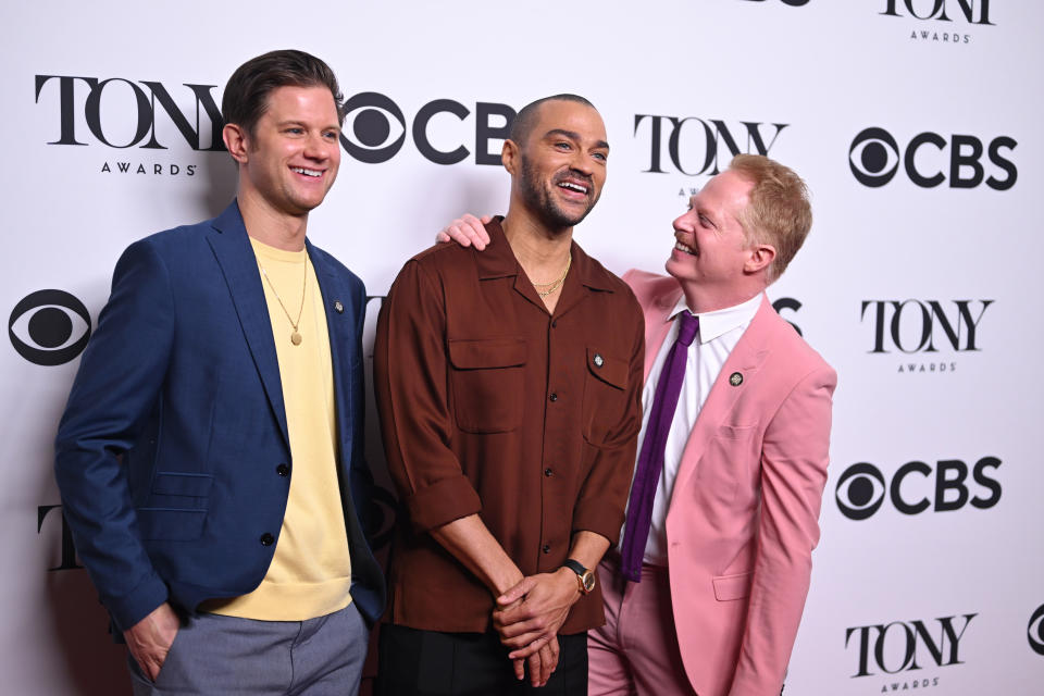 Michael Oberholtzer, Jesse Williams and Jesse Tyler Ferguson attend the 75th Annual Tony Awards Meet The Nominees Press Event at Sofitel New York on May 12, 2022 in New York City. - Credit: Bryan Bedder/Getty Images for Tony Awards Productions