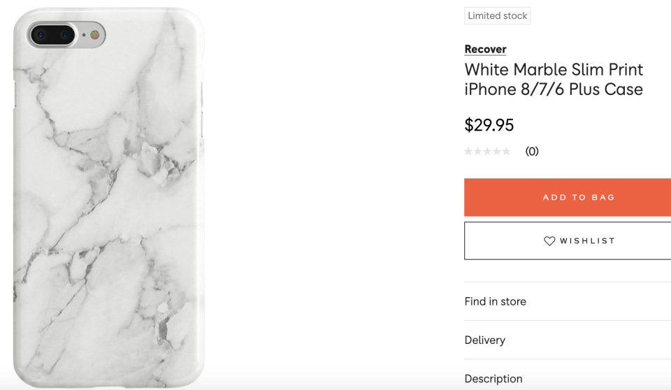 White marble slim print phone case. Source: Myer