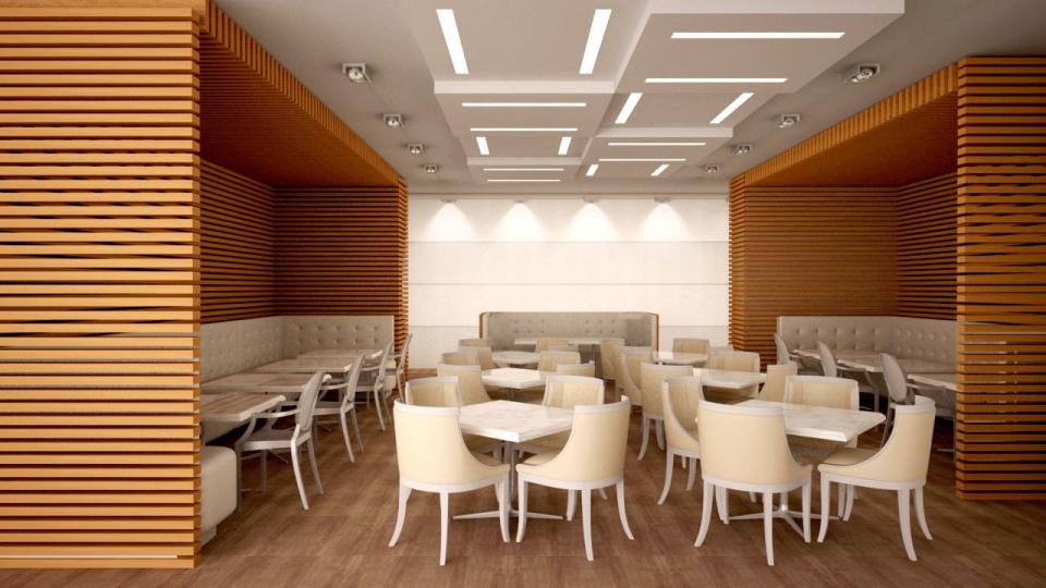 White and wood chophouse restaurant design