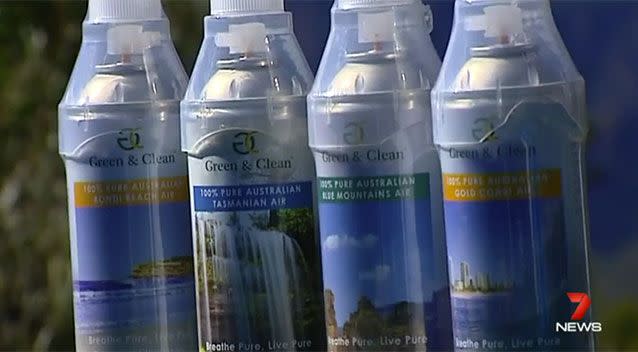 Clean & Green Air is the company name. They sell air in a can. Source: 7 News