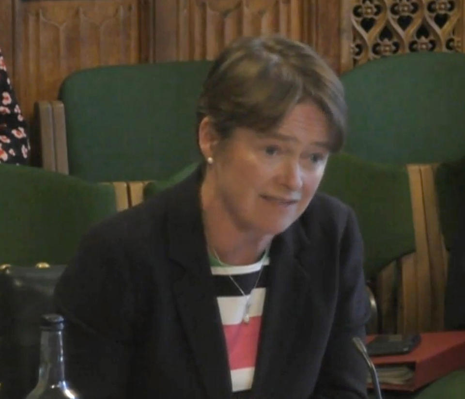 Screen grab of Baroness Dido Harding, Executive Chair of NHS Test and Trace Science giving evidence to the Commons Science and Technology Committee ,in the House of Commons, London, on UK testing capacity after Prime Minister Boris Johnson admitted there is not enough capacity in the testing system after demand "massively accelerated" in recent weeks. (Photo by House of Commons/PA Images via Getty Images)