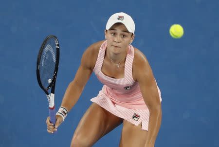 Tennis - Australian Open - Third Round - Melbourne Park, Melbourne, Australia, January 18, 2019. Australia's Ashleigh Barty in action during the match against Greece's Maria Sakkari. REUTERS/Aly Song