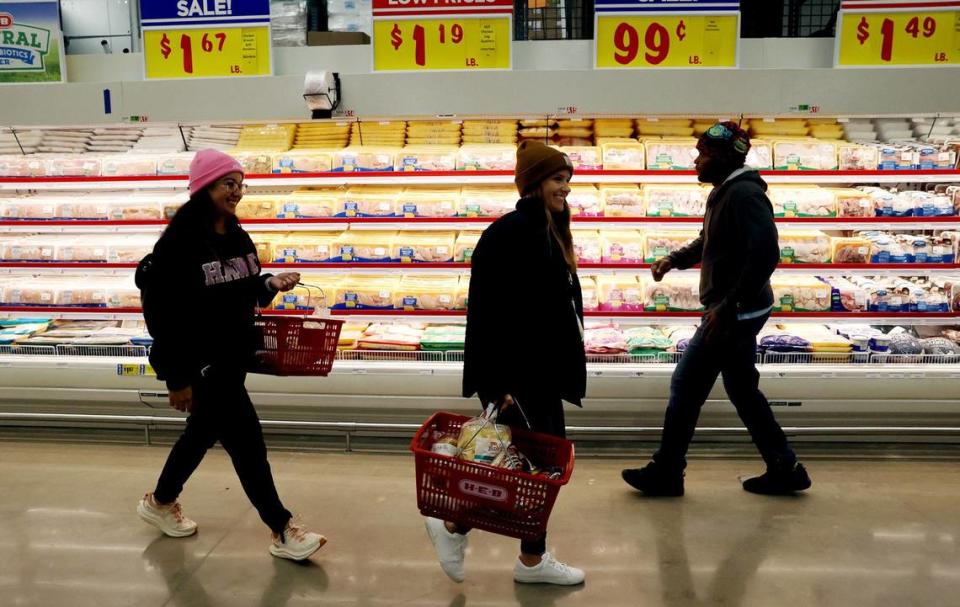 Customers shop at the Fort Worth Alliance, hundreds lined up for the opening of the popular grocery store, the first in Fort Worth.