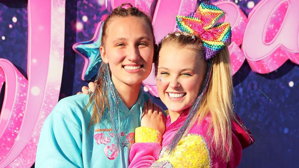 Kylie Prew and JoJo Siwa attend a drive-in screening and performance for the Paramount+ original movie "The J Team" at the Rose Bowl on September 03, 2021 in Pasadena, California.