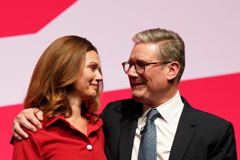 Keir Starmer hugs his wife Victoria after delivering his keynote speech (Getty Images)