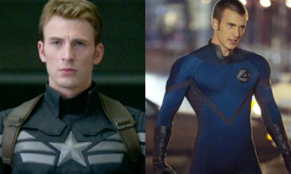 <p>Chris Evans played the Human Torch before Michael B. Jordan, in two<em> Fantastic Four</em> movies, but can currently be seen brooding as Captain America in the MCU. </p>