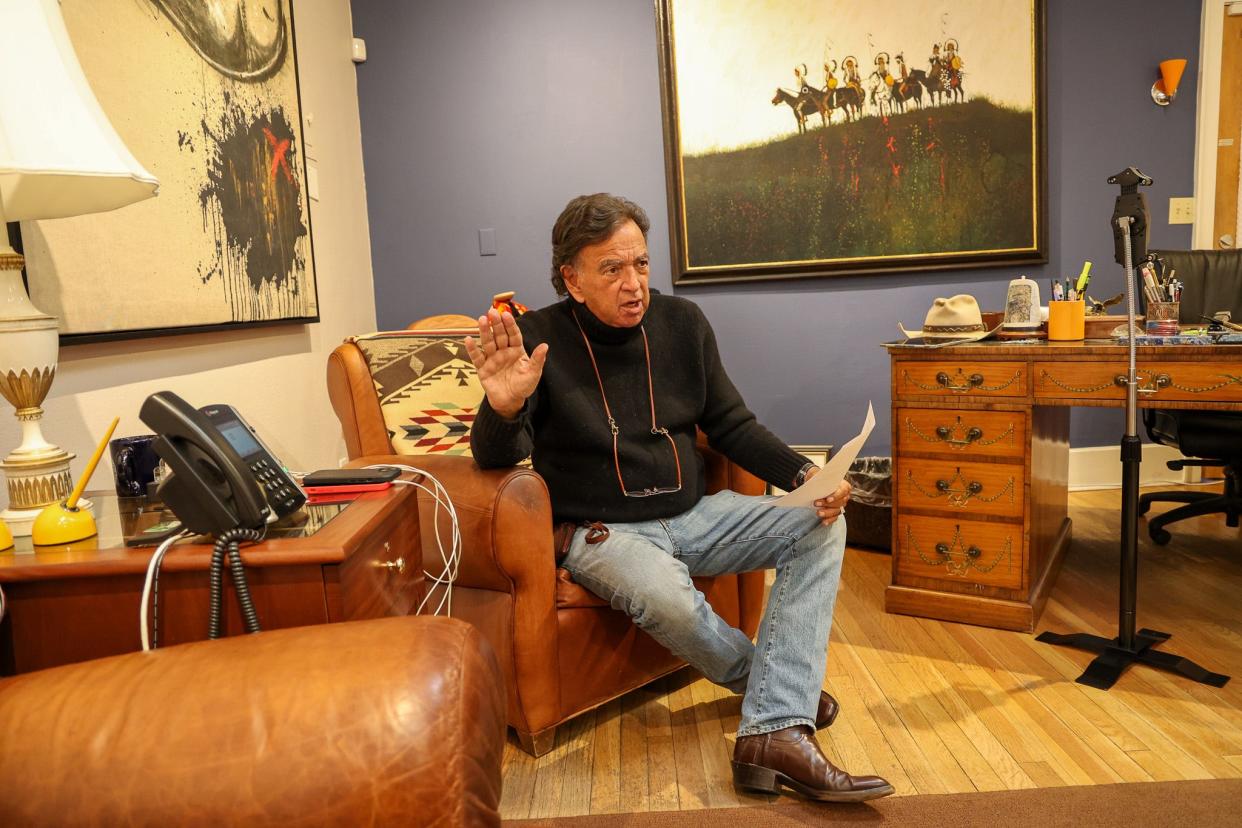 Former New Mexico Gov. Bill Richardson holds a conference call at the Richardson Center for Global Engagement in Santa Fe, New Mexico.