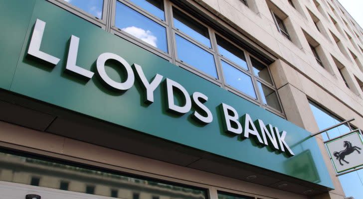 Lloyds Bank (LYG) sign on city building