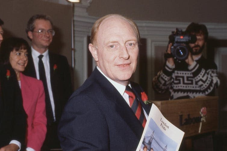 <span class="caption">Former Labour Party leader, Neil Kinnock, in 1990.</span> <span class="attribution"><a class="link rapid-noclick-resp" href="https://www.shutterstock.com/image-photo/london-may-24-rthon-neil-kinnock-97572878?src=ETYE5TzJwlxXF6c_0hhkMA-1-4&studio=1" rel="nofollow noopener" target="_blank" data-ylk="slk:Shutterstock;elm:context_link;itc:0;sec:content-canvas">Shutterstock</a></span>