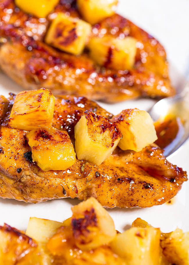 Sweet and Tangy Jerk Chicken with Caramelized Pineapple and Mango