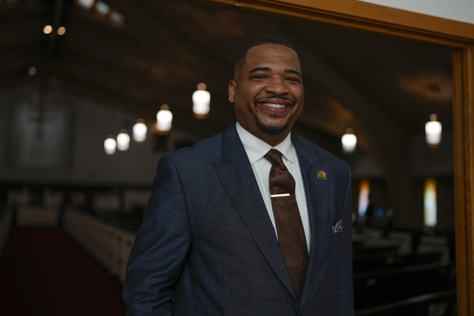 The Rev. Dr. Chauncey Brown poses for a portrait at Second Baptist Church, Sunday, April 14, 2024, in Chicago. (AP Photo/Erin Hooley)