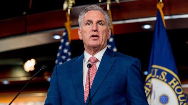 PHOTO: FILE - House Minority Leader Kevin McCarthy speaks at a news conference on Capitol Hill in Washington, July 29, 2022. (Andrew Harnik/AP)