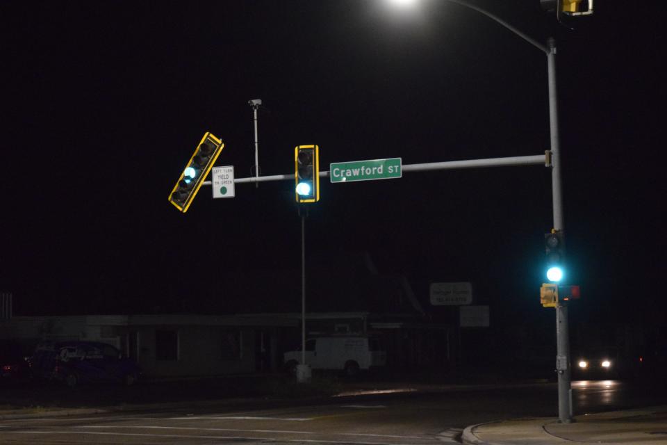 A stoplight at the intersection of Crawford and Ninth Streets in Salina was turned on its side after a wind storm came through the area Wednesday night. Salina saw wind gusts of 95 mph, according to the National Weather Service in Wichita.