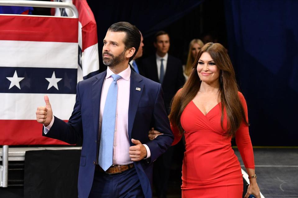 <p>After accompanying her boyfriend Don Jr. to myriad fundraisers, rallies, and the like for months, Guilfoyle was named a senior adviser on Trump's 2020 campaign. "I am absolutely THRILLED to announce that I'll be joining the Trump campaign as a Senior Adviser!" she <a href="https://twitter.com/kimguilfoyle/status/1123065567412310017?s=20" rel="nofollow noopener" target="_blank" data-ylk="slk:tweeted;elm:context_link;itc:0;sec:content-canvas" class="link ">tweeted</a>. "It's time to get to work and WIN for America in 2020."</p>