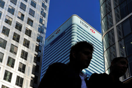 FILE PHOTO: The HSBC headquarters building is seen in the Canary Wharf financial district in London, Britain, March 7, 2011. REUTERS/Toby Melville/File Photo