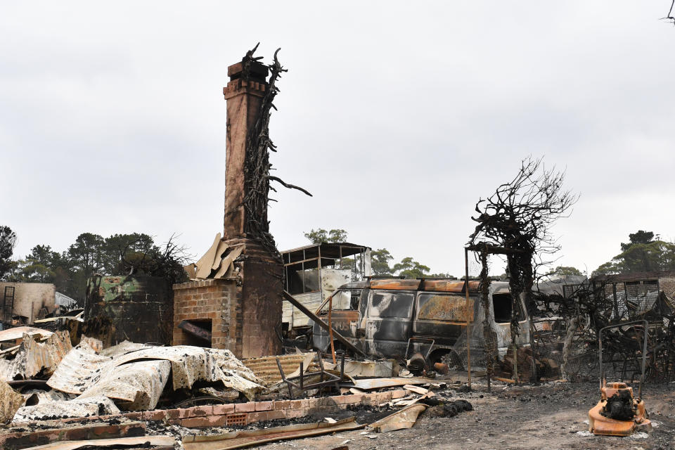 Burnt out and abandoned communities have been targeted by alleged thieves. Pictured is a destroyed home in the Southern Highlands town of Wingello. Source: AAP