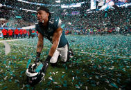 <p>Philadelphia Eagles’ Patrick Robinson celebrates after winning Super Bowl LII REUTERS/Kevin Lamarque </p>