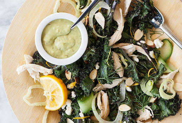 <strong>Get the <a href="http://www.foodiecrush.com/2013/03/20-kale-recipes-and-roasted-kale-and-fennel-salad-with-avocado-caesar-dressing/" target="_blank">Roasted Kale and Fennel Salad with Avocado Caesar Dressing recipe</a> by Foodie Crush</strong>