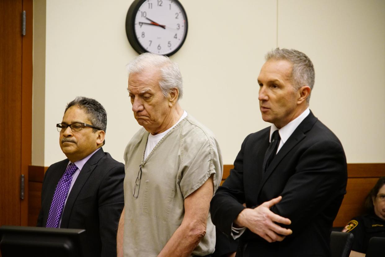 Walter C. Boyuk, 79, (center) of the Hilliard area, appeared in Franklin County Common Pleas Court on Monday, March 13, 2023 with his attorneys Vicente Rivera, left, and Jeremy Dodgion, right, to plead guilty to involuntary manslaughter for fatally shooting his wife in 2020.